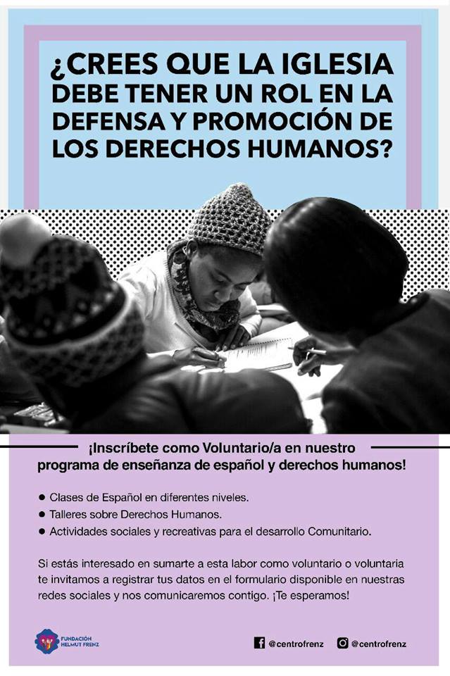 Fundación Helmut Frenz abre convocatoria para voluntarios en el programa de Enseñanza de Español y Derechos Humanos para personas migrantes